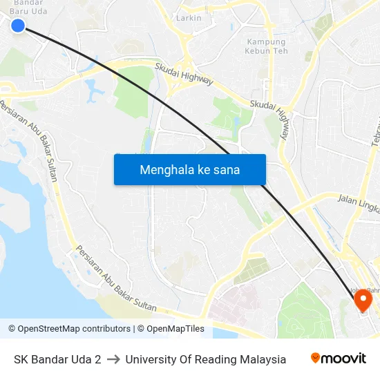 SK Bandar Uda 2 to University Of Reading Malaysia map