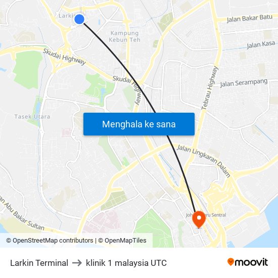 Larkin Terminal to klinik 1 malaysia UTC map