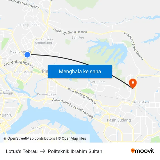 Lotus's Tebrau to Politeknik Ibrahim Sultan map