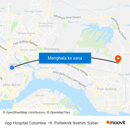 Opp Hospital Columbia to Politeknik Ibrahim Sultan map