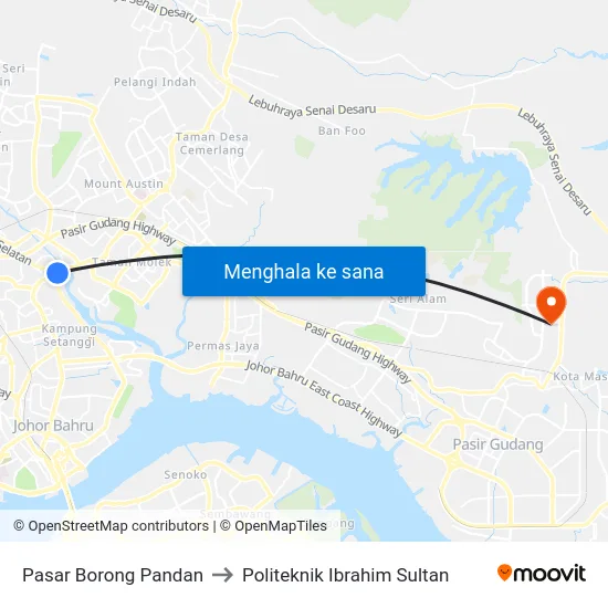 Pasar Borong Pandan to Politeknik Ibrahim Sultan map