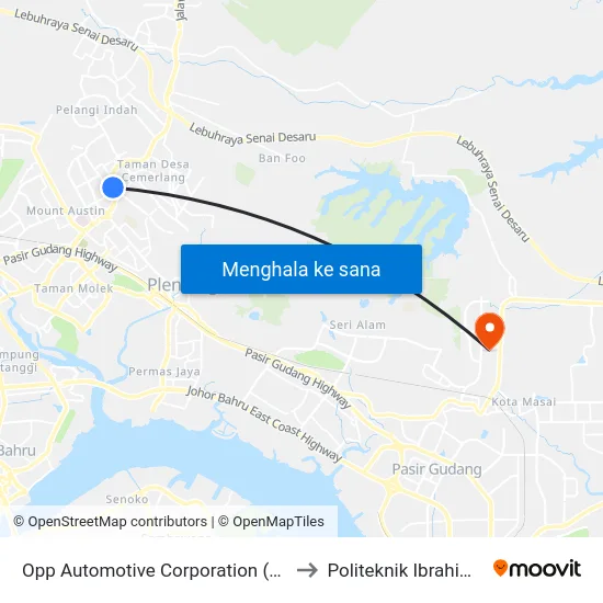 Opp Automotive Corporation (M) Sdn. Bhd to Politeknik Ibrahim Sultan map