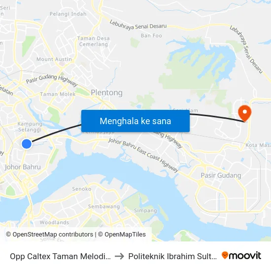 Opp Caltex Taman Melodies to Politeknik Ibrahim Sultan map