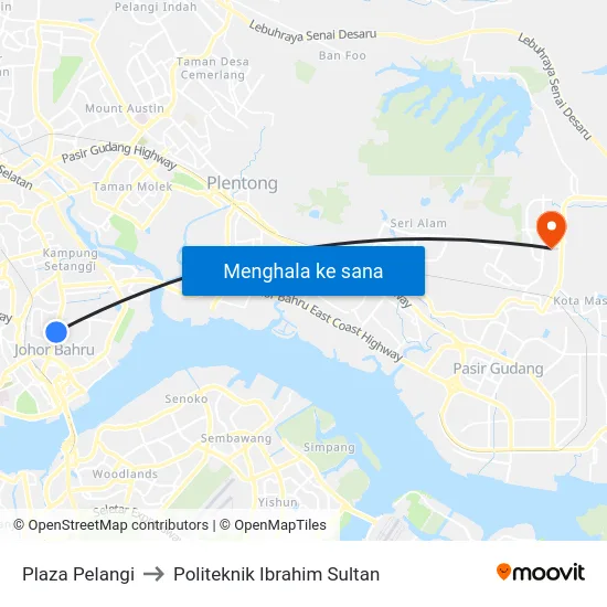 Plaza Pelangi to Politeknik Ibrahim Sultan map