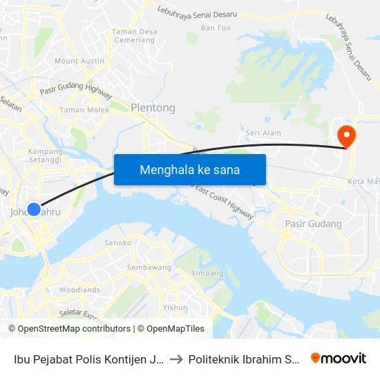 Ibu Pejabat Polis Kontijen Johor to Politeknik Ibrahim Sultan map