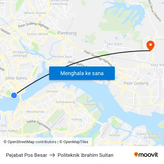 Pejabat Pos Besar to Politeknik Ibrahim Sultan map