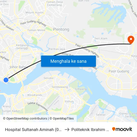 Hospital Sultanah Aminah (0004171) to Politeknik Ibrahim Sultan map
