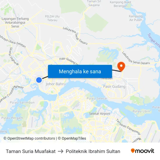 Taman Suria Muafakat to Politeknik Ibrahim Sultan map