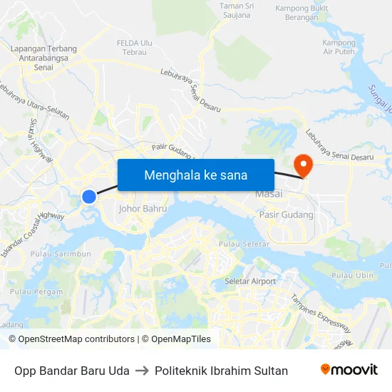 Opp Bandar Baru Uda to Politeknik Ibrahim Sultan map