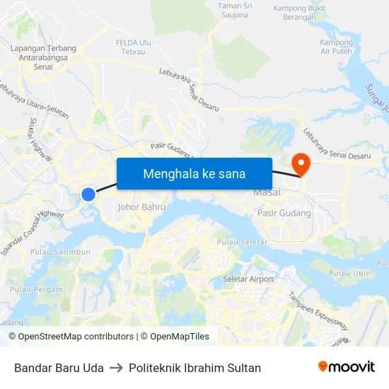 Bandar Baru Uda to Politeknik Ibrahim Sultan map