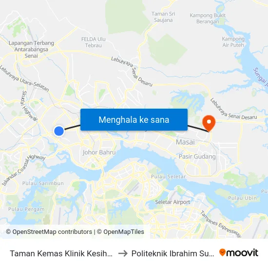 Taman Kemas Klinik Kesihatan to Politeknik Ibrahim Sultan map