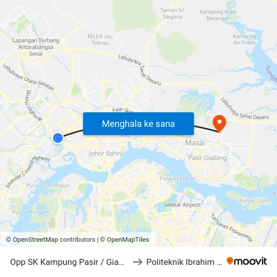 Opp SK Kampung Pasir / Giant Tampoi to Politeknik Ibrahim Sultan map