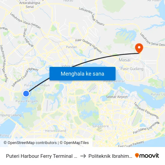 Puteri Harbour Ferry Terminal (0008130) to Politeknik Ibrahim Sultan map