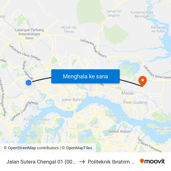 Jalan Sutera Chengal 01 (0008050) to Politeknik Ibrahim Sultan map