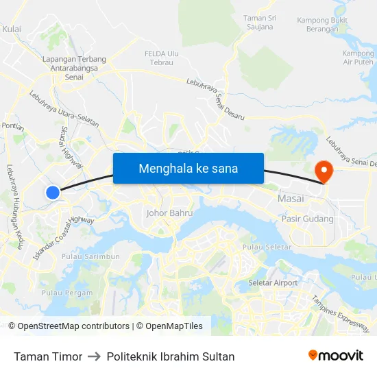 Taman Timor to Politeknik Ibrahim Sultan map