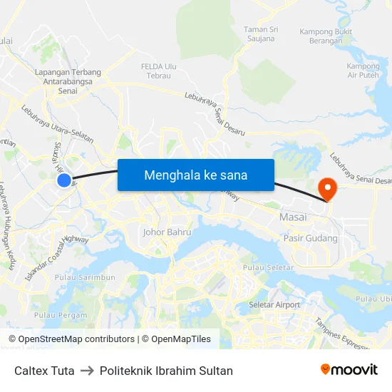 Caltex Tuta to Politeknik Ibrahim Sultan map