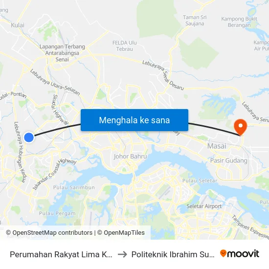 Perumahan Rakyat Lima Kedai to Politeknik Ibrahim Sultan map