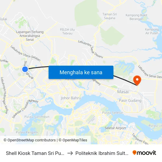 Shell Kiosk Taman Sri Putri to Politeknik Ibrahim Sultan map