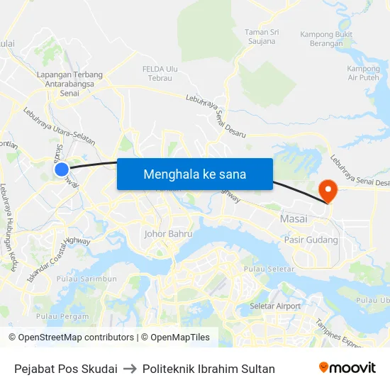 Pejabat Pos Skudai to Politeknik Ibrahim Sultan map