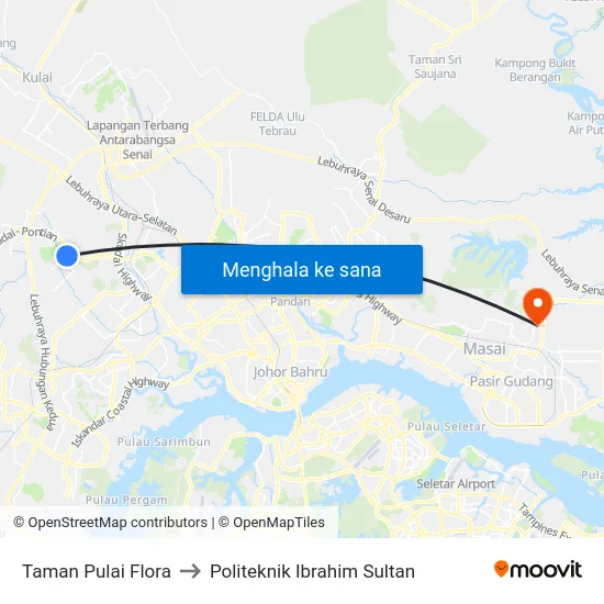 Taman Pulai Flora to Politeknik Ibrahim Sultan map
