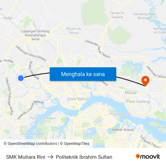SMK Mutiara Rini to Politeknik Ibrahim Sultan map