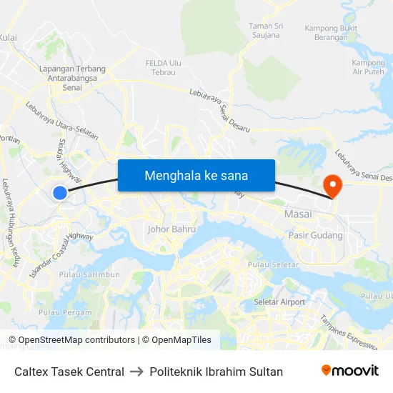 Caltex Tasek Central to Politeknik Ibrahim Sultan map