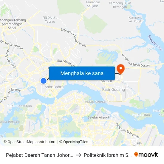 Pejabat Daerah Tanah Johor Bahru to Politeknik Ibrahim Sultan map