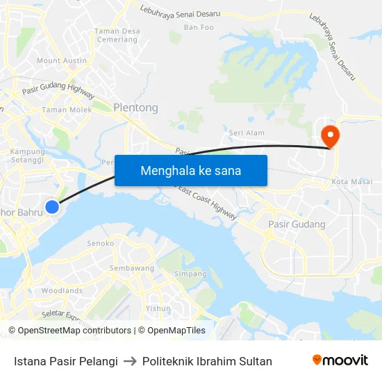 Istana Pasir Pelangi to Politeknik Ibrahim Sultan map