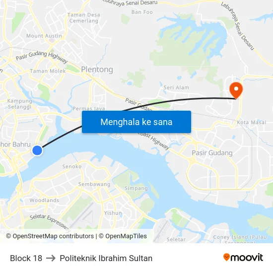 Block 18 to Politeknik Ibrahim Sultan map