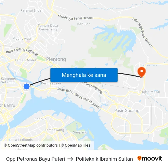 Opp Petronas Bayu Puteri to Politeknik Ibrahim Sultan map