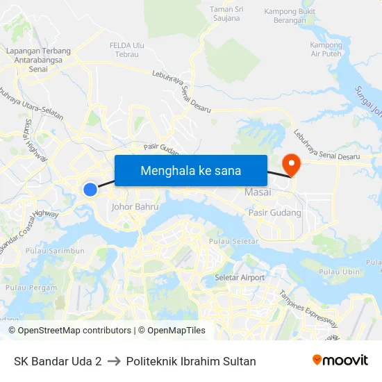 SK Bandar Uda 2 to Politeknik Ibrahim Sultan map
