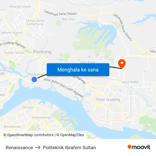 Renaissance to Politeknik Ibrahim Sultan map
