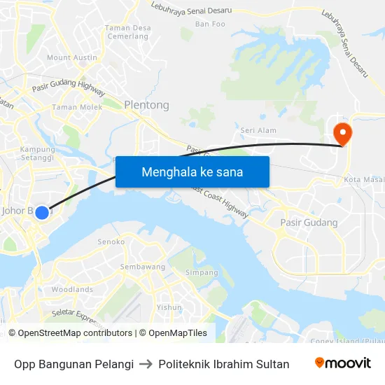 Opp Bangunan Pelangi to Politeknik Ibrahim Sultan map