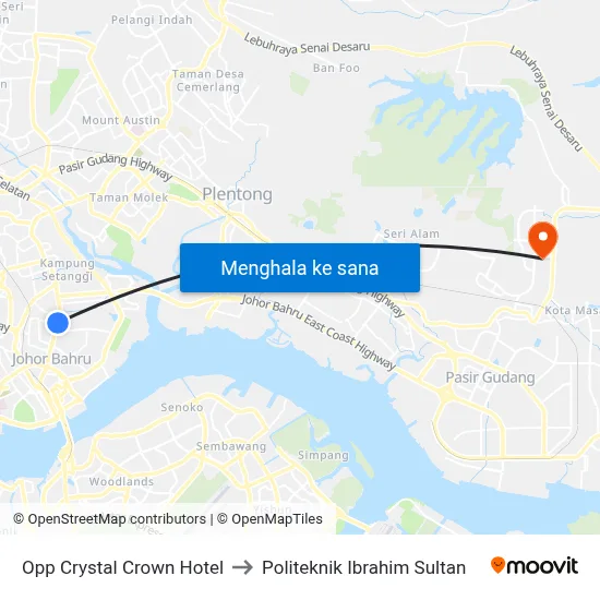 Opp Crystal Crown Hotel to Politeknik Ibrahim Sultan map