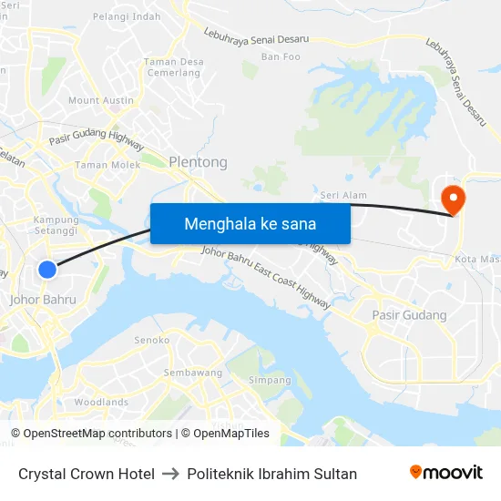 Crystal Crown Hotel to Politeknik Ibrahim Sultan map