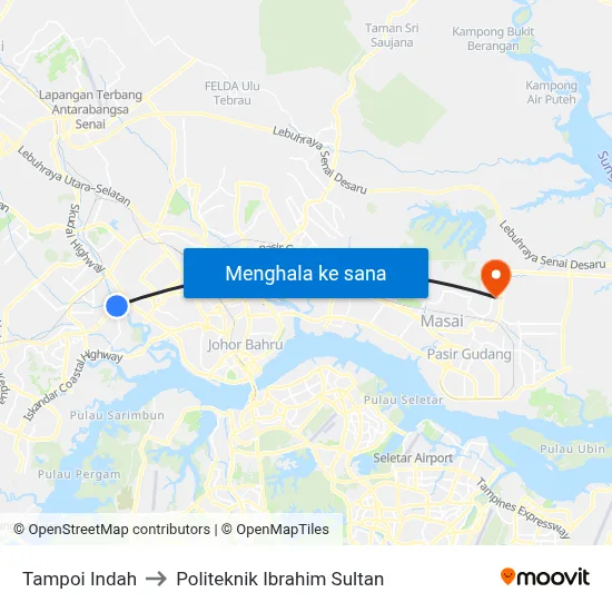 Tampoi Indah to Politeknik Ibrahim Sultan map