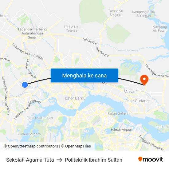 Sekolah Agama Tuta to Politeknik Ibrahim Sultan map