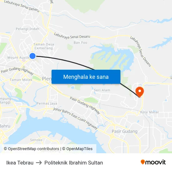 Ikea Tebrau to Politeknik Ibrahim Sultan map