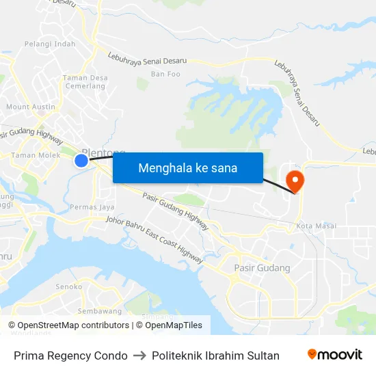 Prima Regency Condo to Politeknik Ibrahim Sultan map