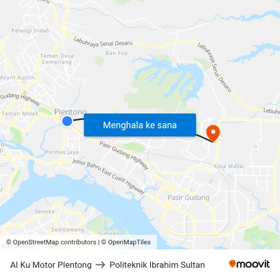 Al Ku Motor Plentong to Politeknik Ibrahim Sultan map