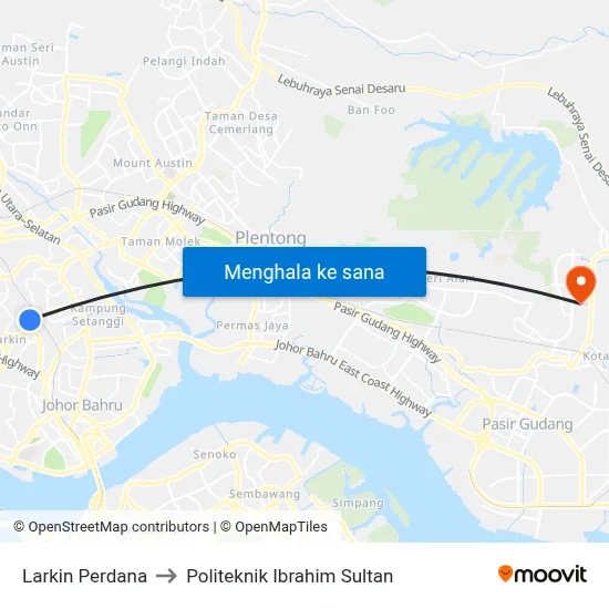 Larkin Perdana to Politeknik Ibrahim Sultan map