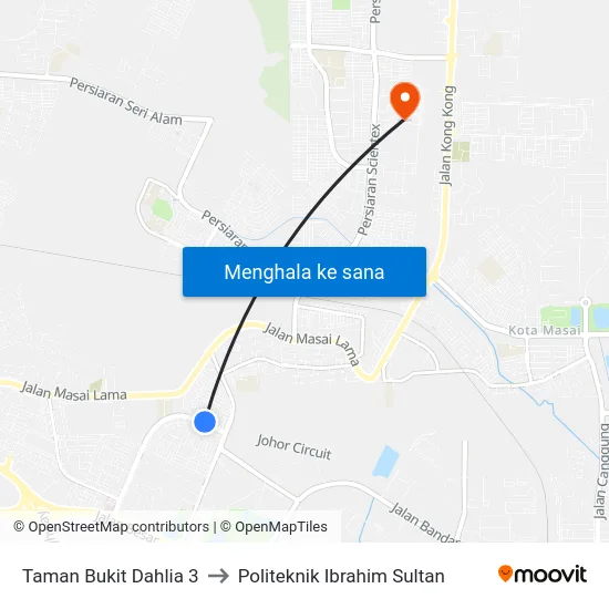 Taman Bukit Dahlia 3 to Politeknik Ibrahim Sultan map