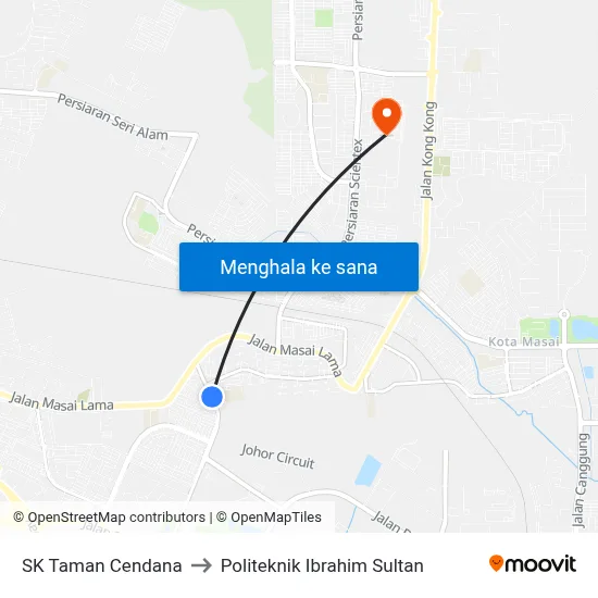 SK Taman Cendana to Politeknik Ibrahim Sultan map