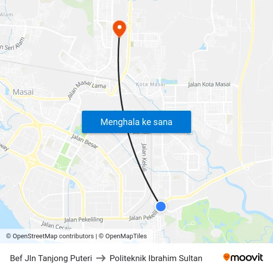 Bef Jln Tanjong Puteri to Politeknik Ibrahim Sultan map