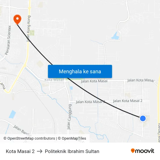 Kota Masai 2 to Politeknik Ibrahim Sultan map