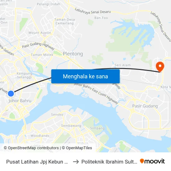Pusat Latihan Jpj Kebun Teh to Politeknik Ibrahim Sultan map