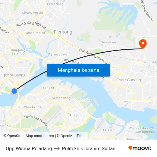 Opp Wisma Peladang to Politeknik Ibrahim Sultan map