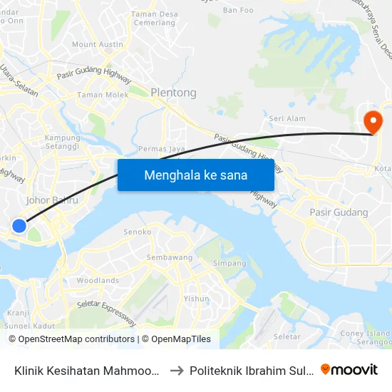 Klinik Kesihatan Mahmoodiah to Politeknik Ibrahim Sultan map