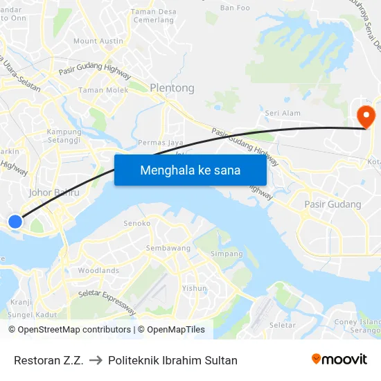 Restoran Z.Z. to Politeknik Ibrahim Sultan map