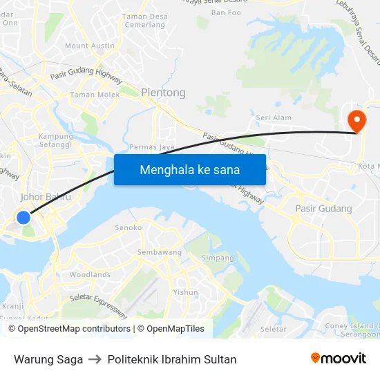 Warung Saga to Politeknik Ibrahim Sultan map